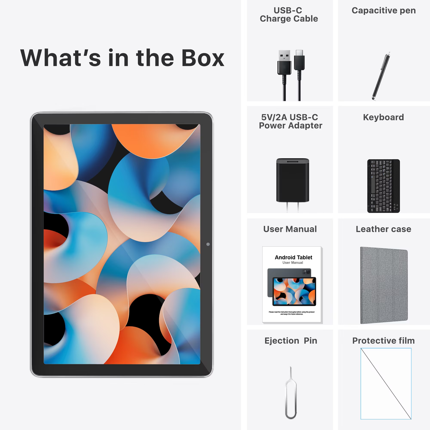 Android 14 Tablet with Keyboard, 14GB RAM+128GB ROM, 8MP+13MP Camera, 4G LTE, Unisoc T606 8-Core Processor