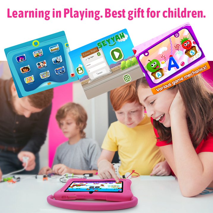Android 12 Kids Tablet,Kids Learning Tablet,Antemper 7 inch Kids Tablet,32GB Storage,Toddler Tablet with Bluetooth, Wifi,Parental Control, HD Dual Camera,Google Play, Pink