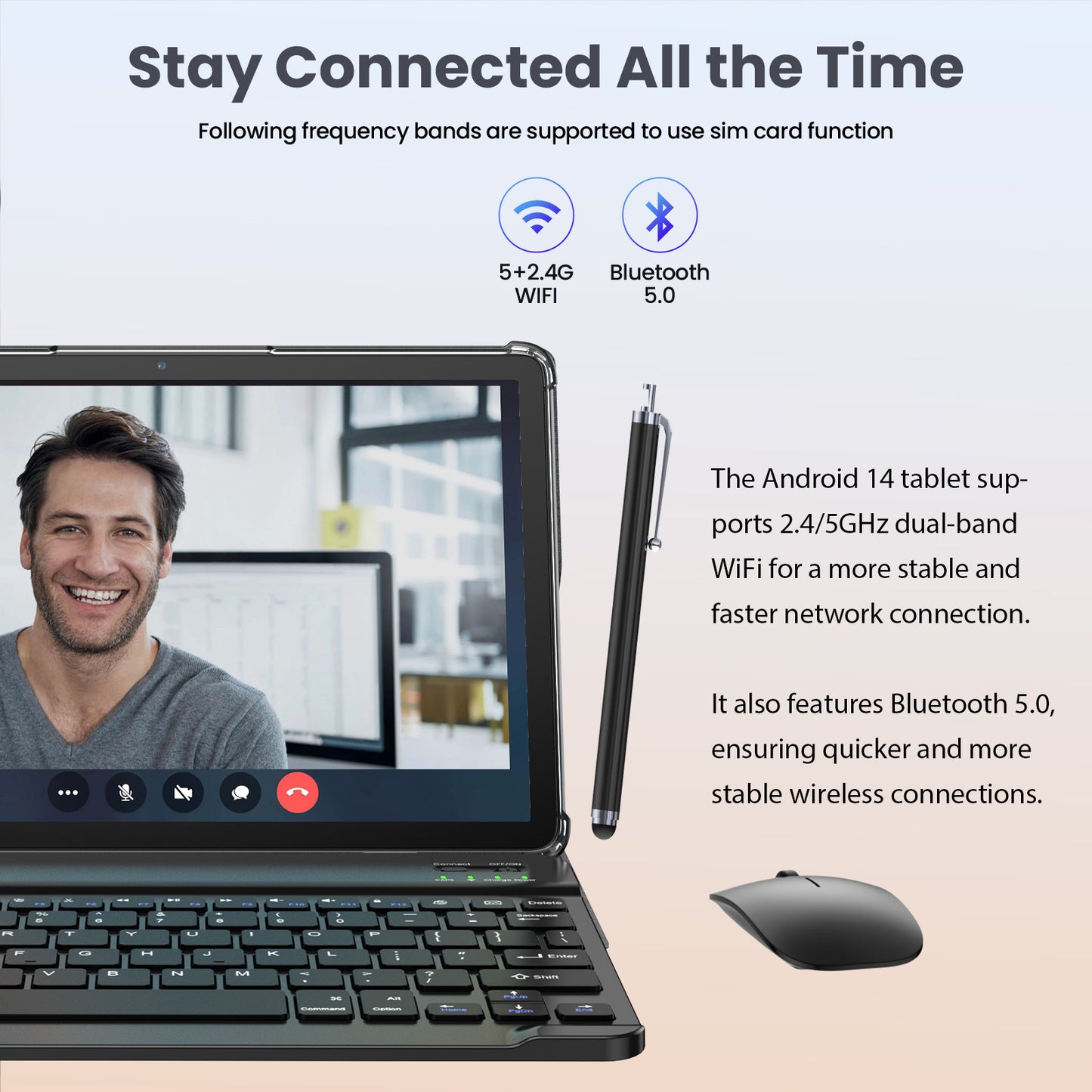 Android 14 Tablet,11 inch Tablet with Keyboard,16+128GB ROM 1TB Expand, Octa-Core Processor, 1280x800 IPS HD Touch Screen, GPS, WiFi, 8MP+13MP Dual Camera, Bluetooth