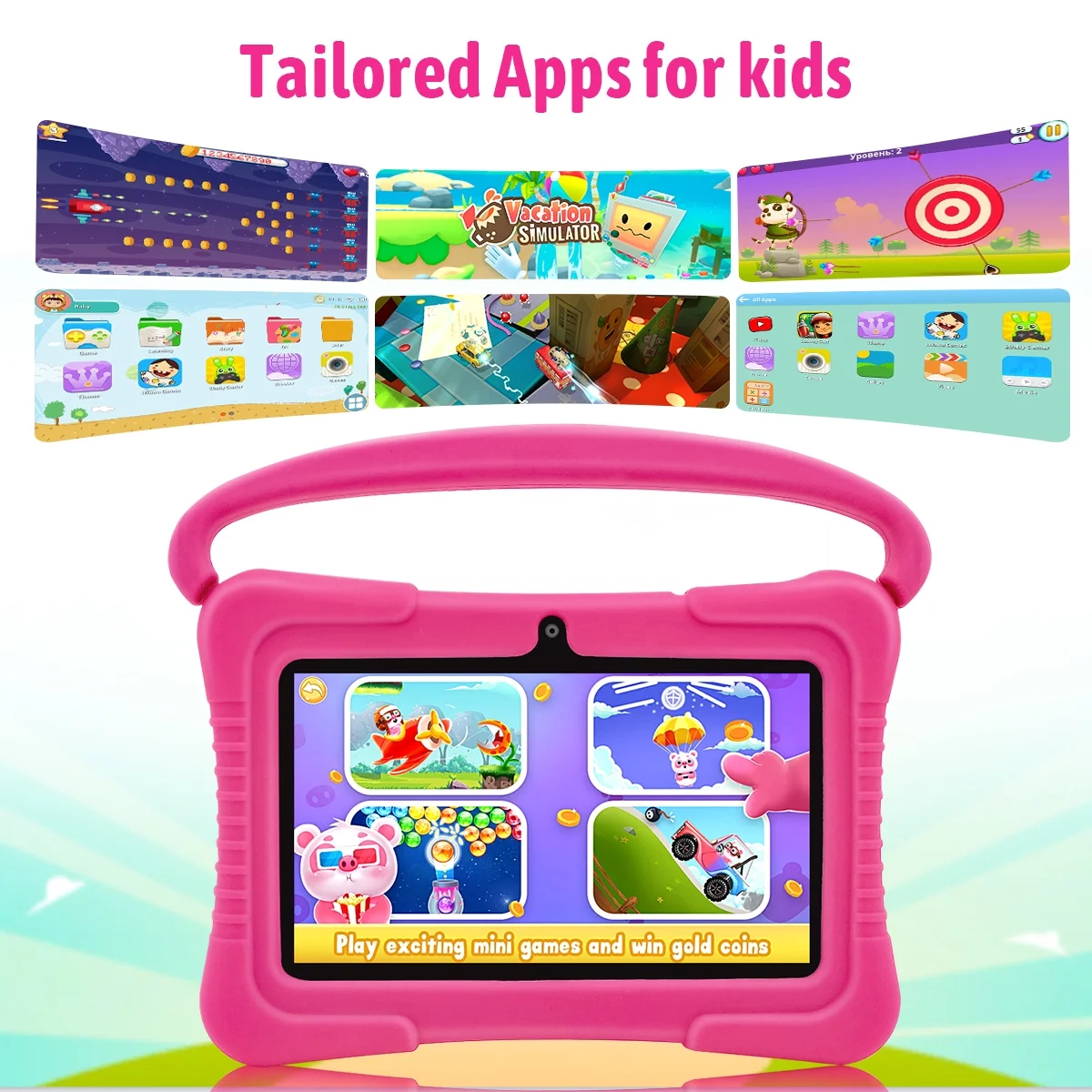 Android 12 Kids Tablet,Kids Learning Tablet,Antemper 7 inch Kids Tablet,32GB Storage,Toddler Tablet with Bluetooth, Wifi,Parental Control, HD Dual Camera,Google Play, Pink