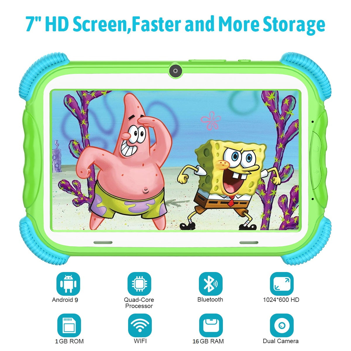 Antemper Kids Tablet for Toddlers,Kids 7 inch Tablets,16GB Wifi Dual Camera,Children’s Learning Tablet,Android 9,Tablet with Leather Case,Google Play Store,Youtube,Netflix,Blue