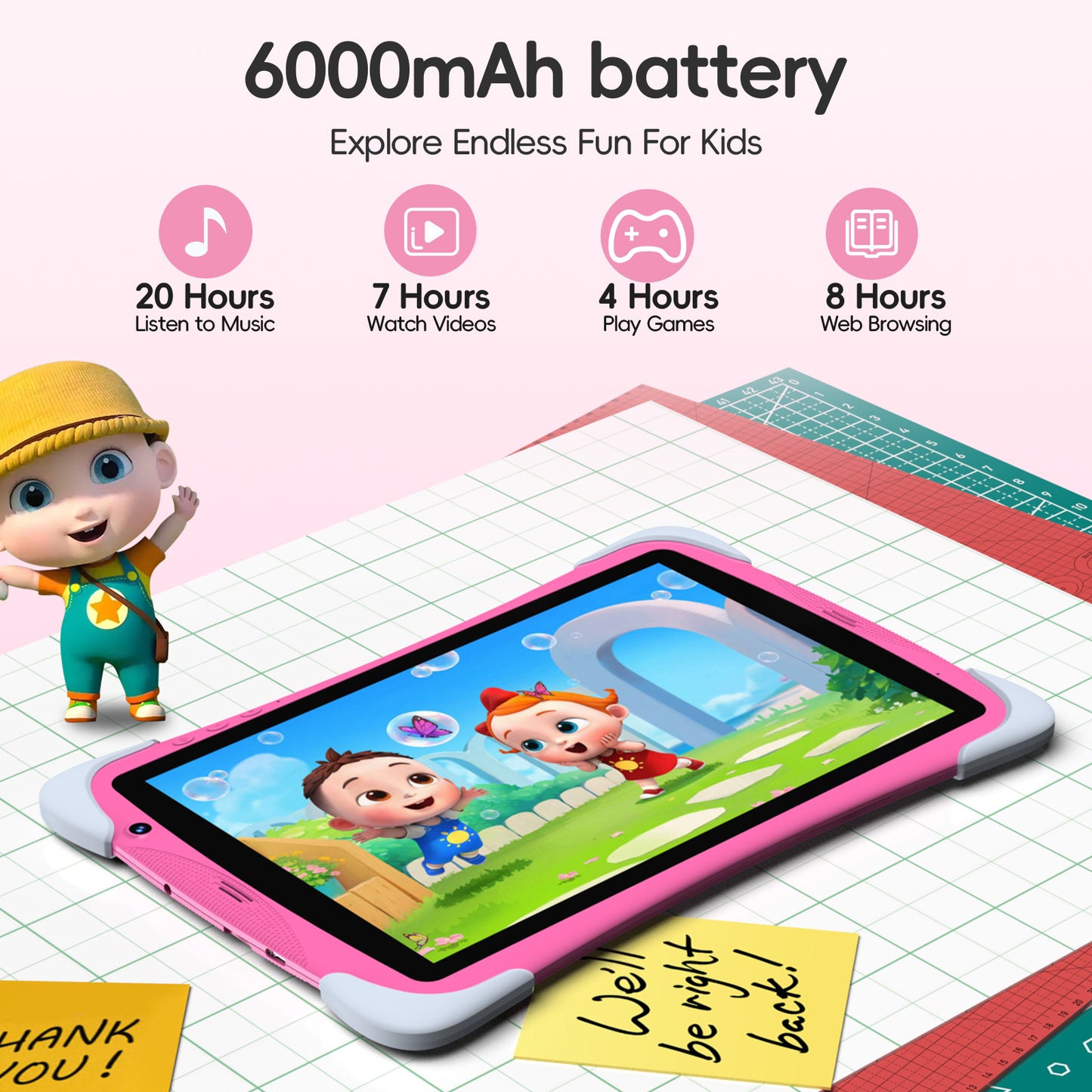 Kids Tablet,10.1 Inch Android Toddler Tablet with Case,8GB RAM 64GB ROM Tableta,APP Preinstalled,Parent Control,Kids Education Children Tablet with WiFi,Pink