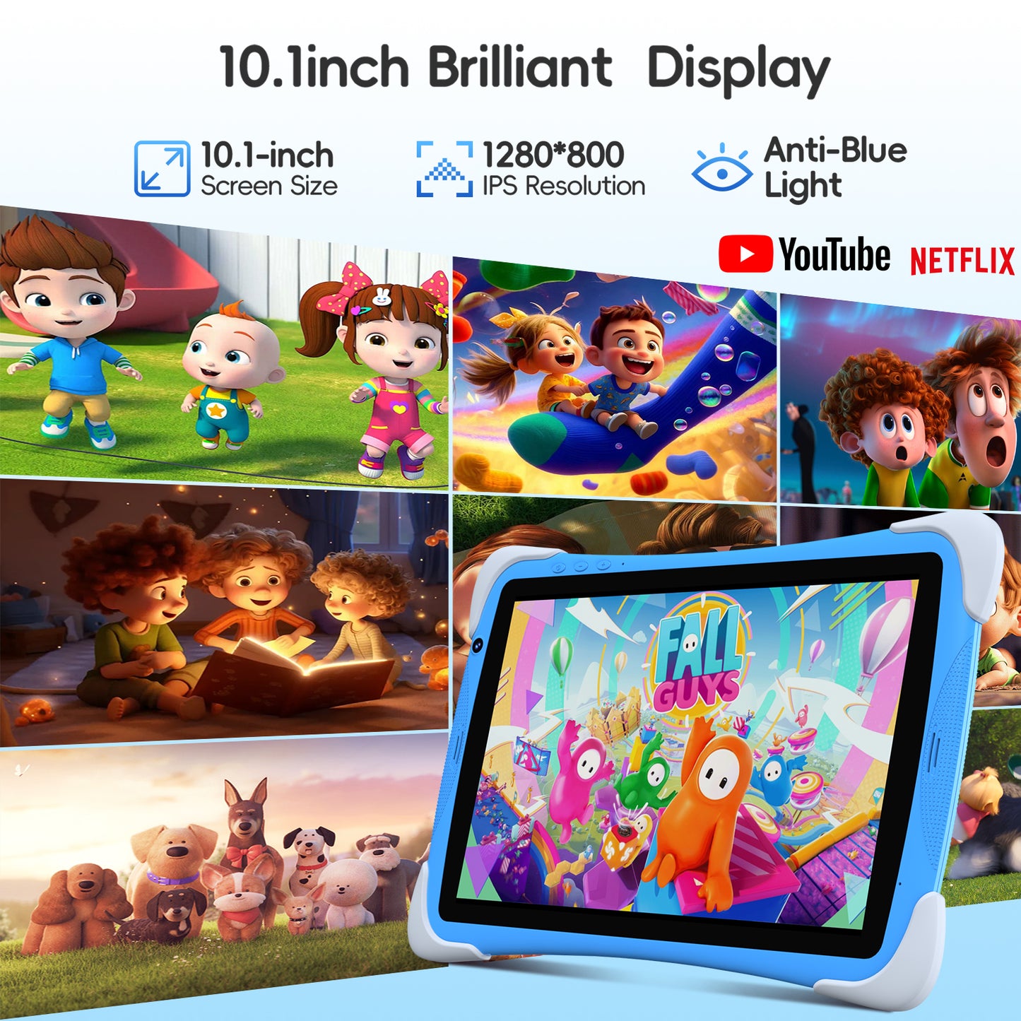 Kids Tablet,10.1 Inch Android 15 Toddler Tablet with Case,8GB RAM 64GB ROM Tableta,APP Preinstalled,Parent Control,Kids Education Children Tablet with WiFi,Blue