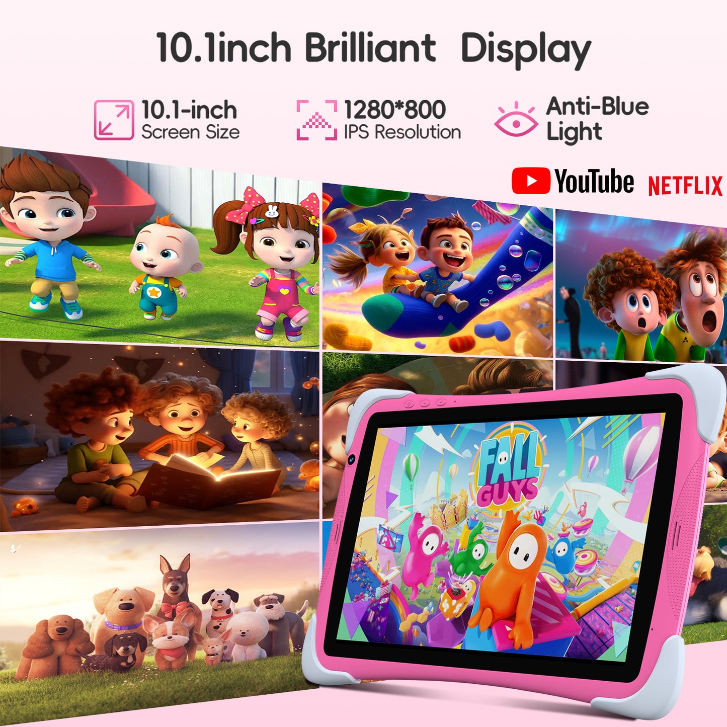 Kids Tablet,10.1 Inch Android Toddler Tablet with Case,8GB RAM 64GB ROM Tableta,APP Preinstalled,Parent Control,Kids Education Children Tablet with WiFi,Pink