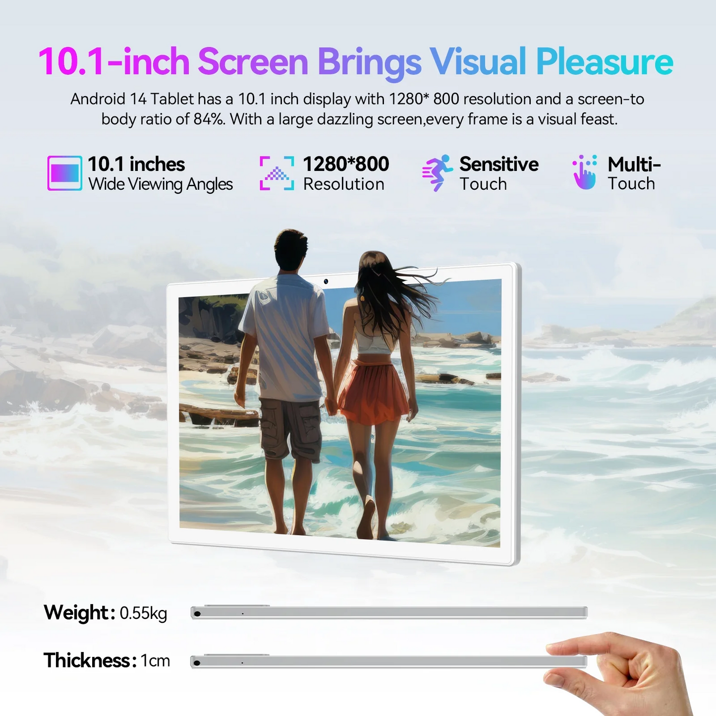 Kimlok Android 14 tablet 10.1 inch,Unisoc T606 CPU, 6000mAh 1280x800 IPS HD Touchscreen, 5G WiFi, Bluetooth, 5+13MP Camera,GPS(Black)