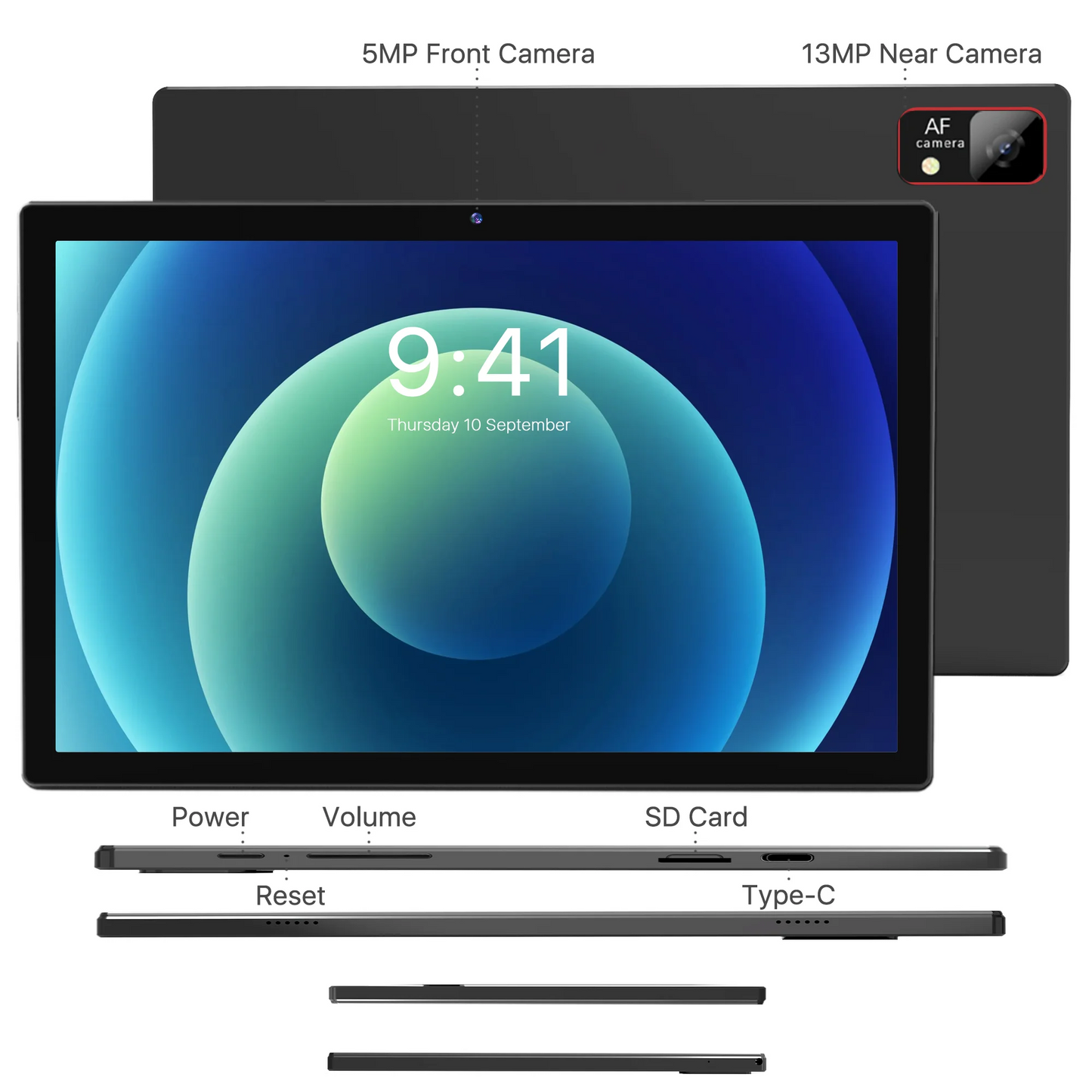 Tablet with Keyboard, Android 14, 8GB RAM + 128GB ROM ,Unisoc T606 8-Core Processor, 5MP + 13MP, 7000mAh, Black
