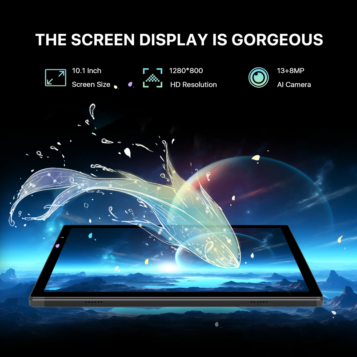 Tablet with Keyboard, Android 14, 8GB RAM + 128GB ROM ,Unisoc T606 8-Core Processor, 5MP + 13MP, 7000mAh, Black