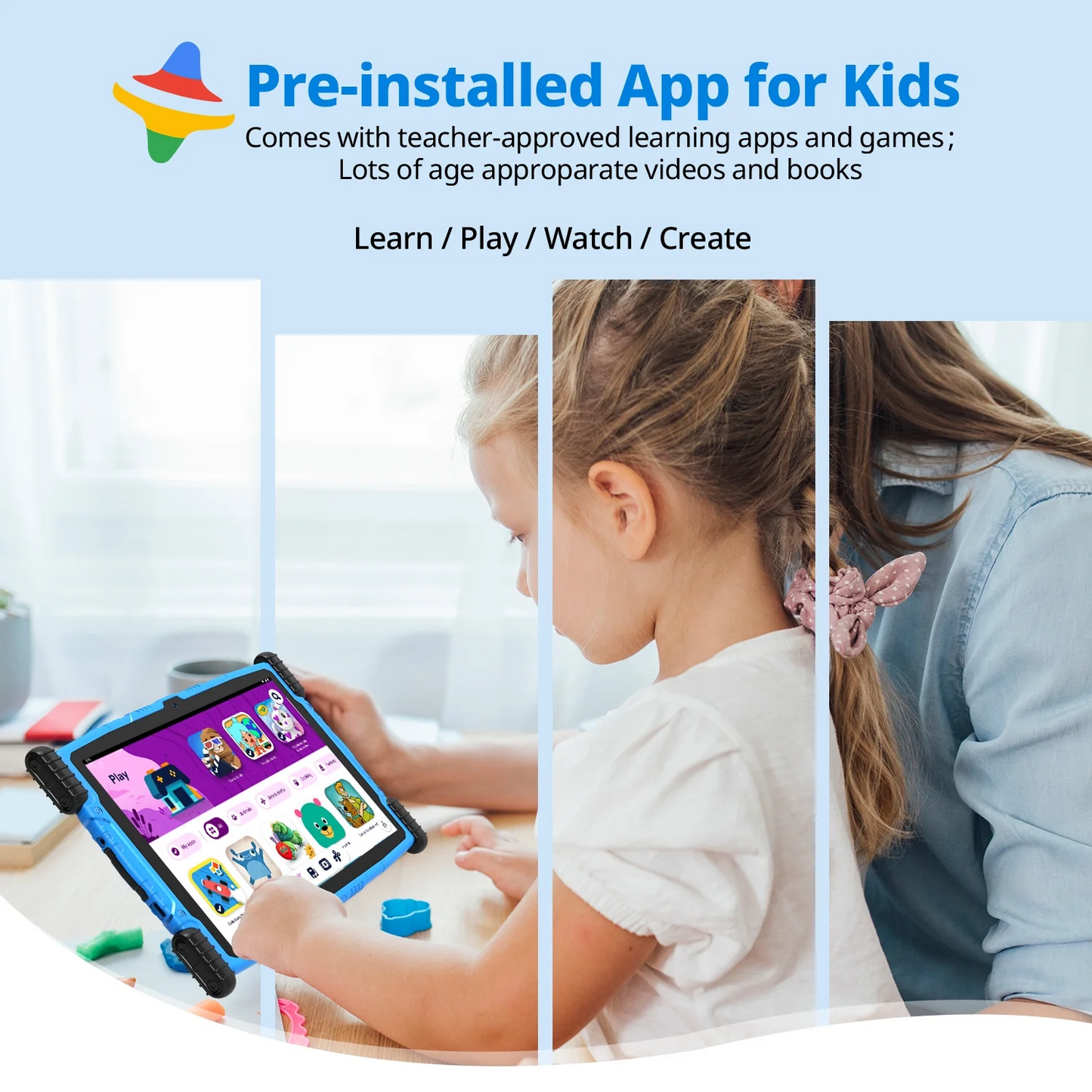10" Kids Tablet Bundle,Android 13 Tablet for Kid,4GB RAM 64GB ROM 6000mAh, HD Touch Screen, Parental Control, Kid-Proof Case, Bluetooth, Wifi,Dual Camera,Android Tablet,Blue