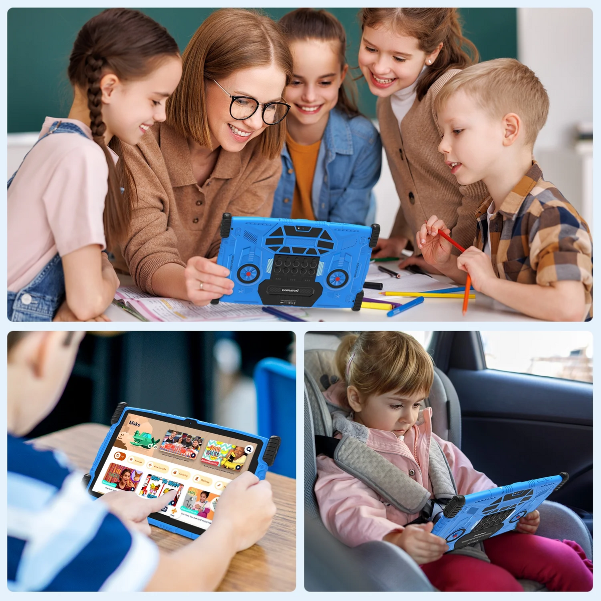 Antemper 10 inch kids tablet with Android 13, 8GB RAM 64GB ROM 6000mAh, HD Touch Screen, Parental Control, Kid-Proof Case, Bluetooth, Wifi (Blue)