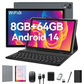 Android 14 Tablet 10 inch Tablet, 8+64GB ROM 512GB Expand, Quad-Core Processor, 1280x800 IPS HD Touch Screen, GPS, WiFi, 5MP+13MP Dual Camera, Bluetooth