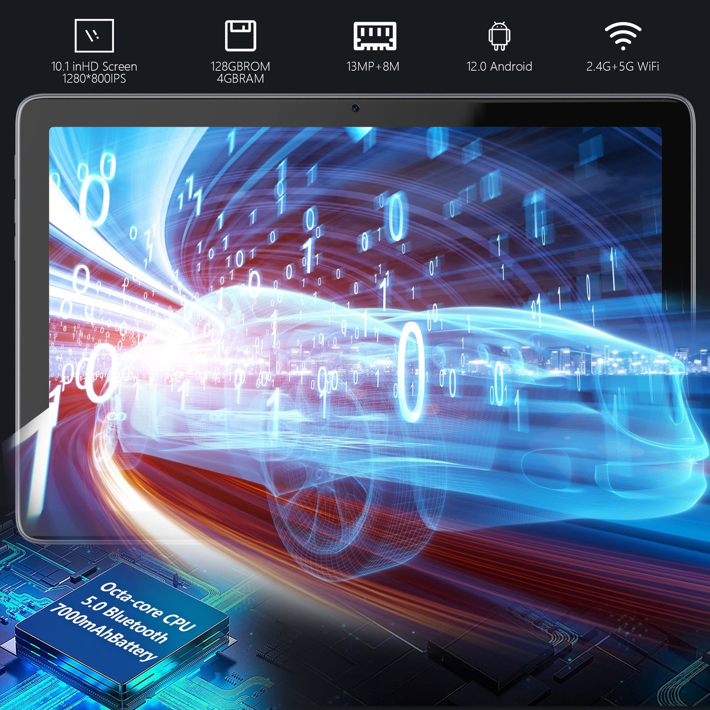 Suminoc 2 In 1 10.1" Tablet Android 12 Tablet 5G Wifi Tablet with Keyboard Octa-Core 4GB Ram 128GB ROM/1TB Expand 1280x800 HD Screen Bluetooth 5.0 Gray