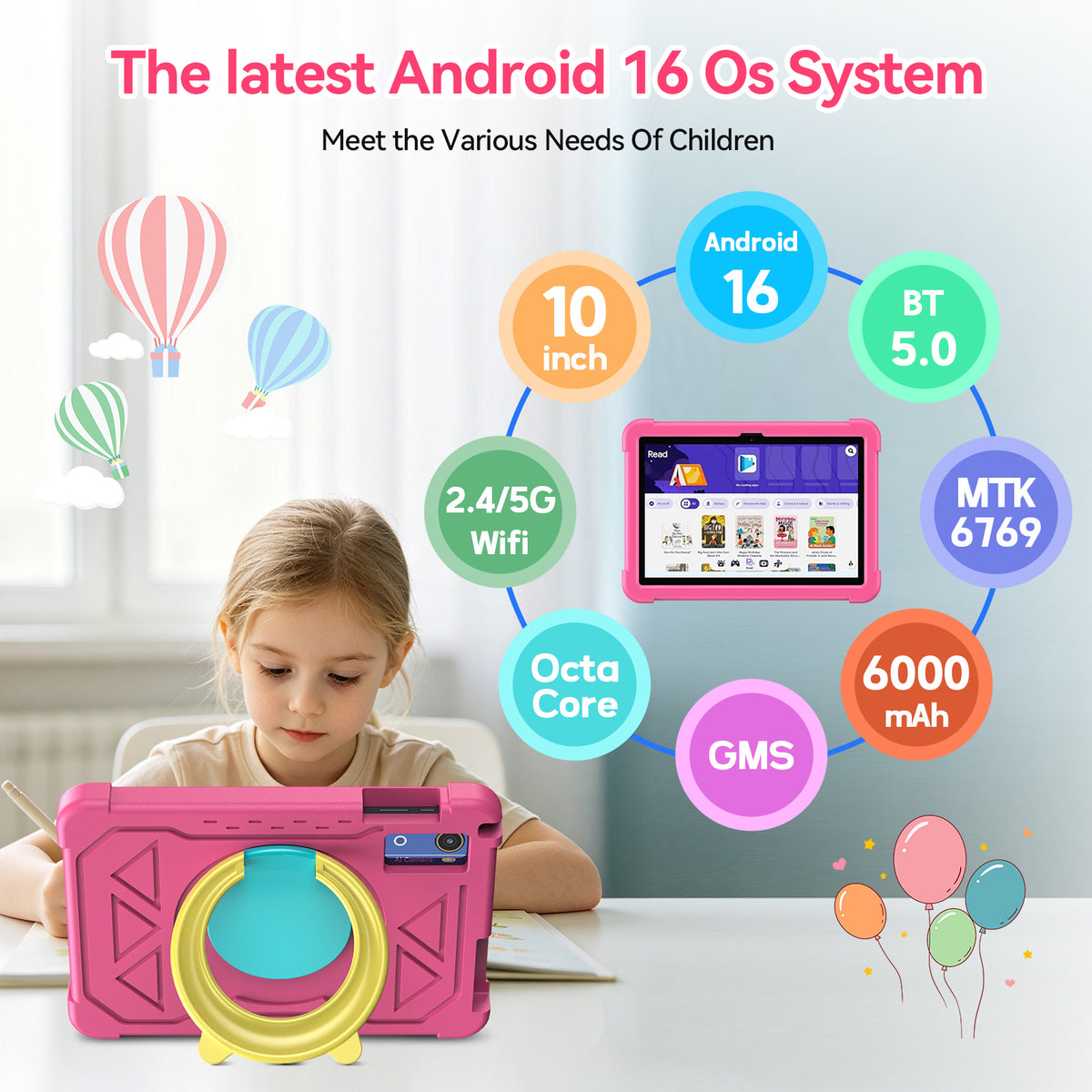 Android 16 Tablet,10 inch Kids Tablet,20GB RAM+ 64GB ROM,Parental Control, 5G WiFi,Octa-Core,Bluetooth,GPS,Pre-Installed Learning Tablet Apps,Back to School Gift,Toddlers Tablets with Shockproof Case