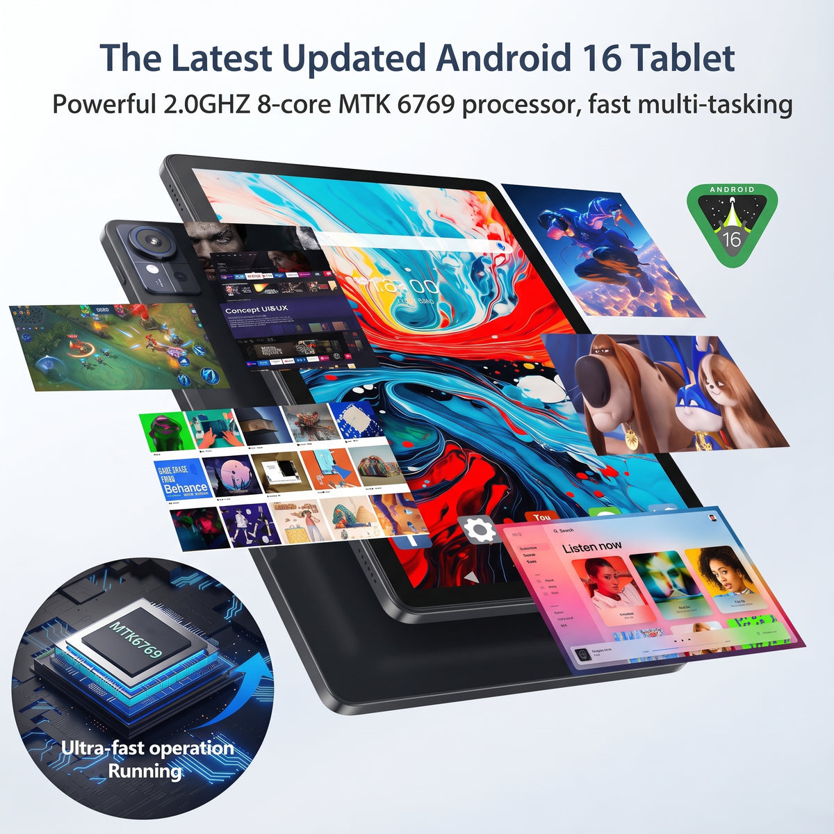Android 16 Tablets 10 inch Tablet,30GB RAM 256GB ROM 2TB TF, MTK6769 Octa-Core AI Tableta,5G Wifi,Touch Screen,GPS,WiFi,Dual Camera,BT 5.0,7000mAh Battery,Electronics Tablets with Keyboard