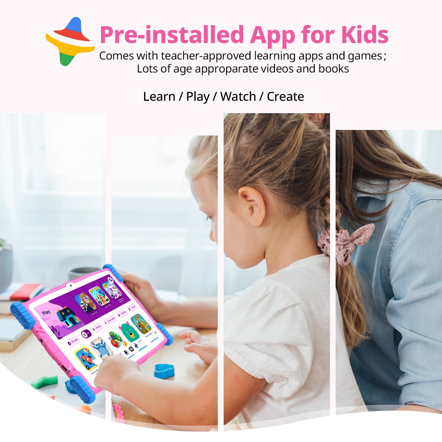 10" Kids Tablet with Parental Control , 64GB, Android 13 Tablet for Child, Wi-Fi, 6000mAh, HD Touch Screen, Parental Control, Kid-Proof Case,Dual Camera,Android Tablet,Pink