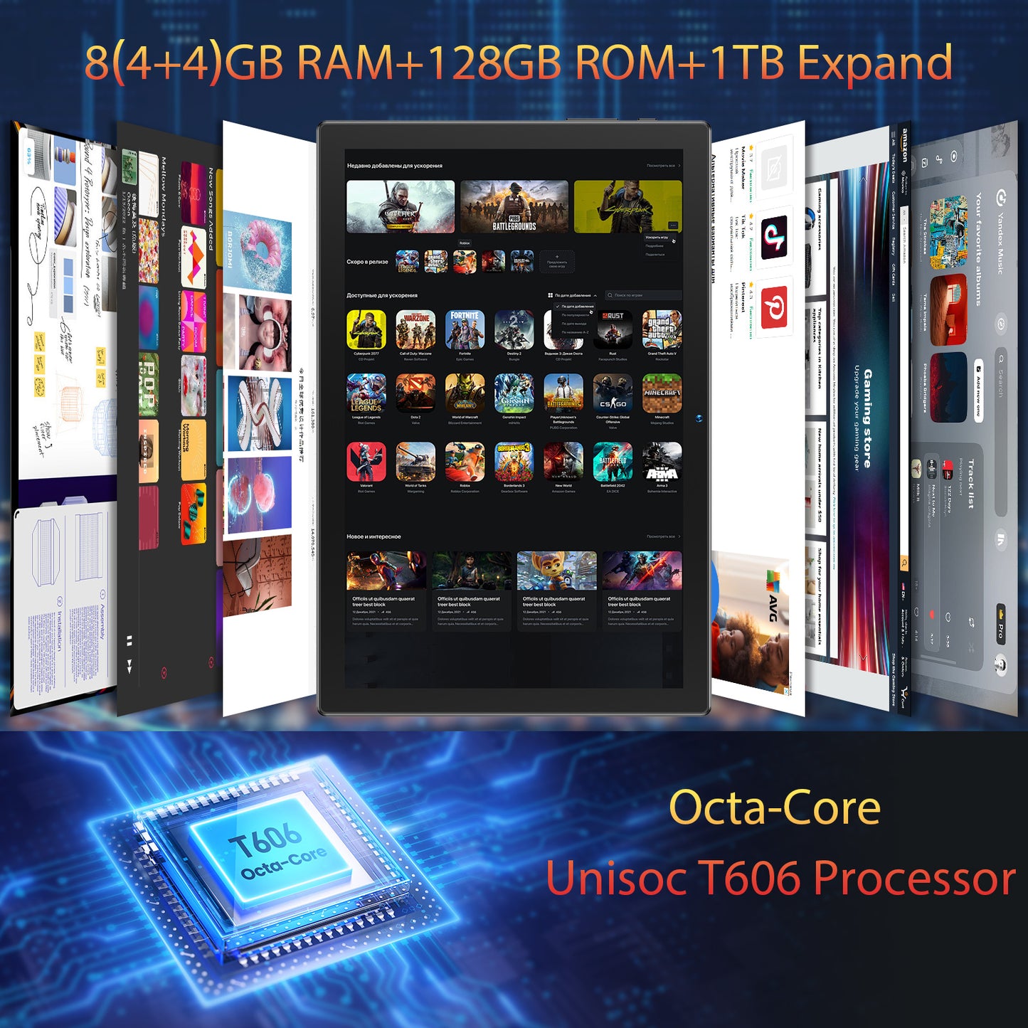 Android 14 Tablet, 10 inch Tablet, Octa Core Processor FHD 1280 * 800 Display, 8GB RAM + 128GB ROM, 2 in 1 Tablet PC, 6000mAh, 5G WiFi