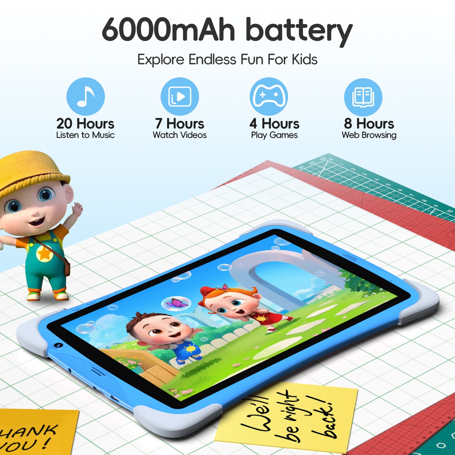 Kids Tablet,10.1 Inch Android 15 Toddler Tablet with Case,8GB RAM 64GB ROM Tableta,APP Preinstalled,Parent Control,Kids Education Children Tablet with WiFi,Blue