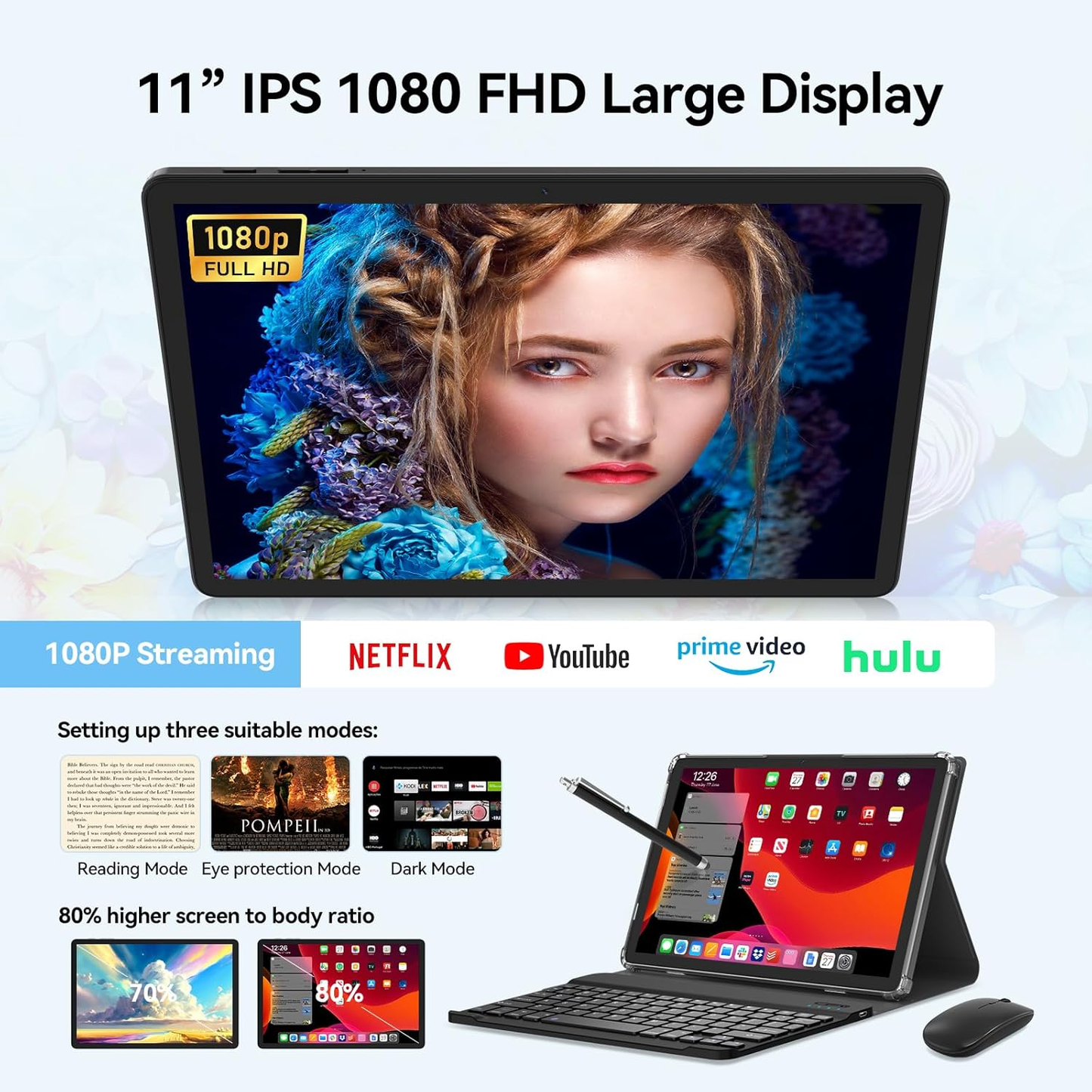 Tablet 11 inch Android 15 Tablet, 2025 Latest Update 128GB ROM 16GB RAM, 4G LTE Tableta, 5G WiFi+Cellular, Octa-Core MTK8786, 21MP Dual Camera,1TB Expand, Incell FHD Screen, T-Mobile SIM Card Support