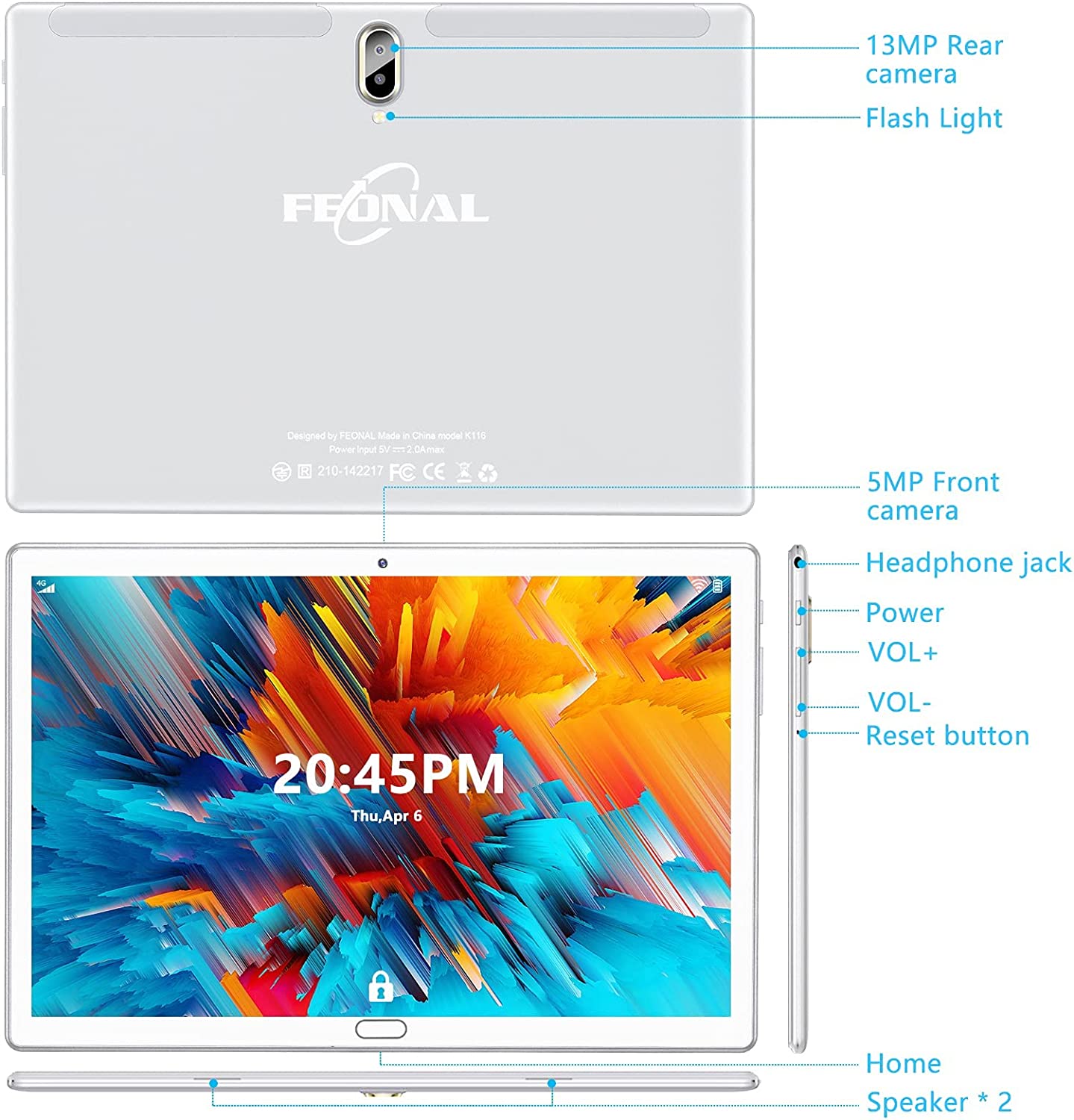 Android 11 Tablet, 2 in 1 Tablet 10.1 inch, 4G Cellular Tablet with Keyboard, Octa Core, 64GB Storage, 4GB RAM, Mouse, Stylus, Case, Wifi Bluetooth