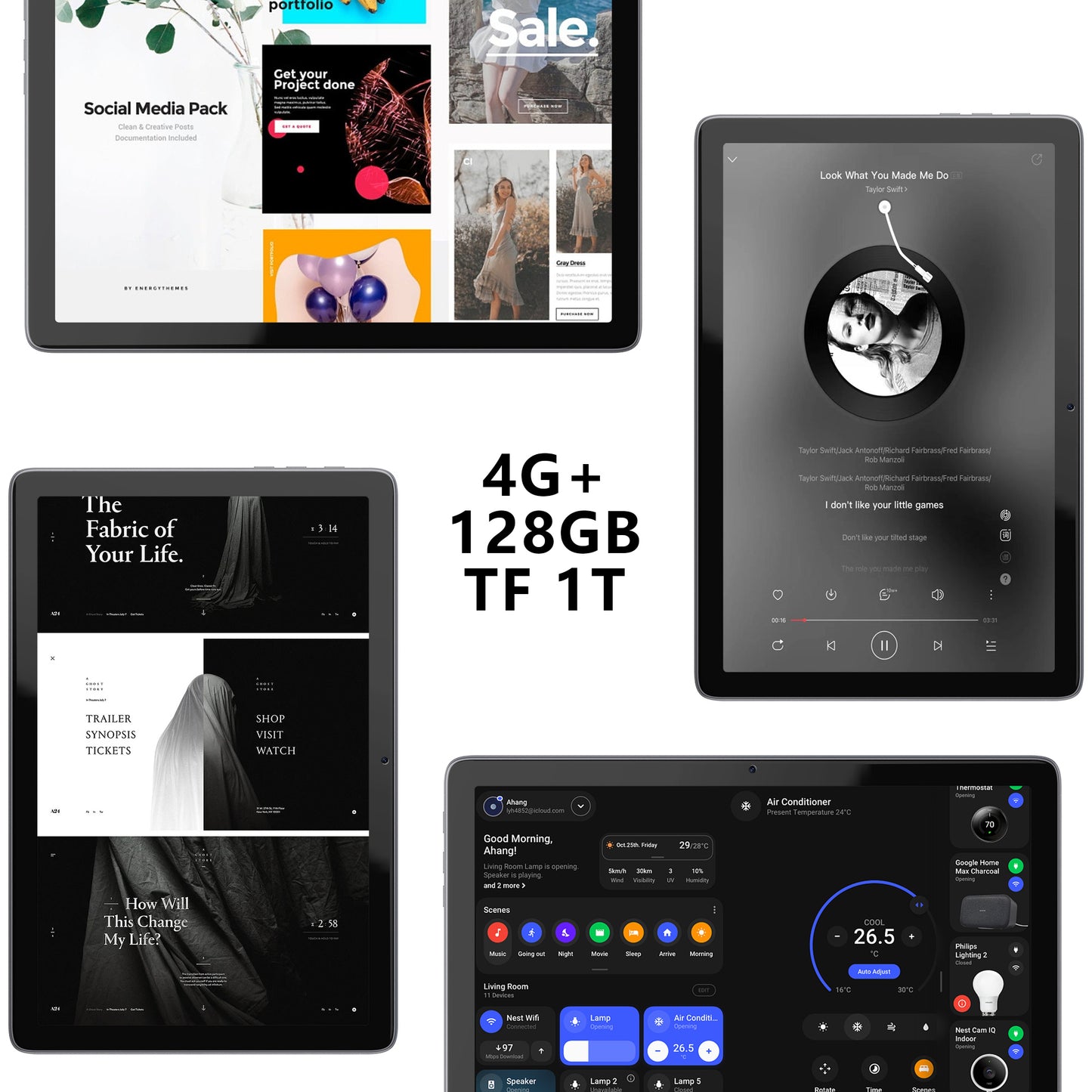 Suminoc 2 In 1 10.1" Tablet Android 12 Tablet 5G Wifi Tablet with Keyboard Octa-Core 4GB Ram 128GB ROM/1TB Expand 1280x800 HD Screen Bluetooth 5.0 Gray