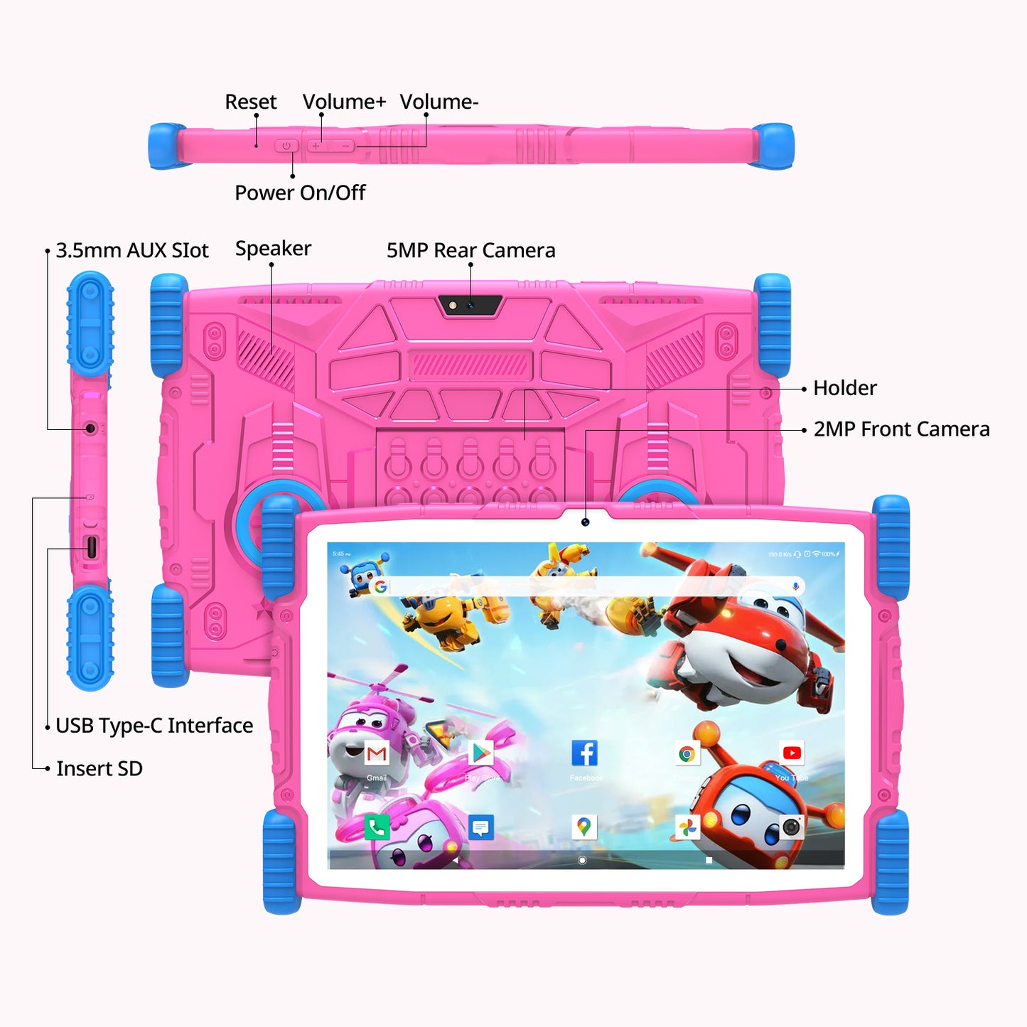 10" Kids Tablet with Parental Control , 64GB, Android 13 Tablet for Child, Wi-Fi, 6000mAh, HD Touch Screen, Parental Control, Kid-Proof Case,Dual Camera,Android Tablet,Pink