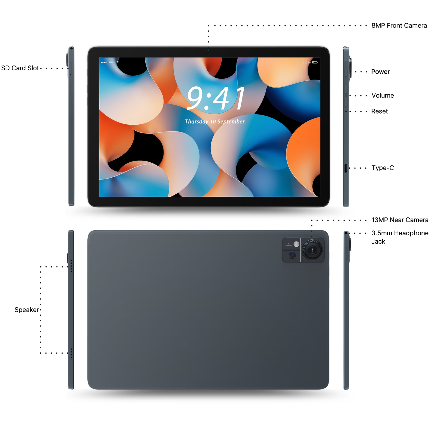 Android 14 Tablet with Keyboard, 14GB RAM+128GB ROM, 8MP+13MP Camera, 4G LTE, Unisoc T606 8-Core Processor