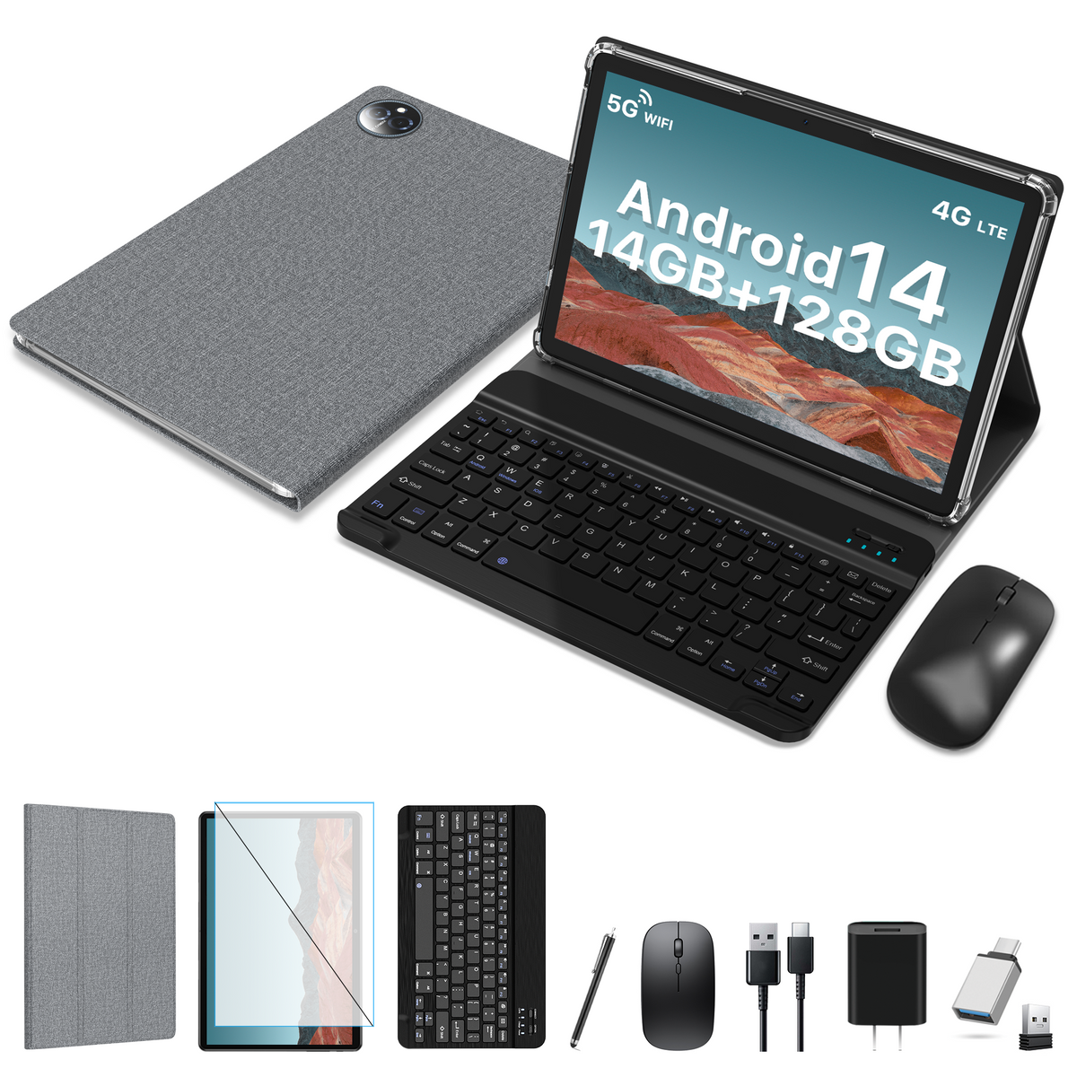 タブレット FEONAL D136 Android 14 Tablet, 2 in 1 Tablet With Keyboard, 14GB RAM 128GB ROM